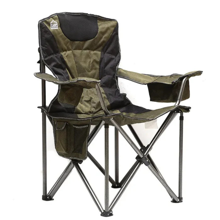 Campmaster Expedition Deluxe Camping Chair with Tactical Side Pocket in Olive Green