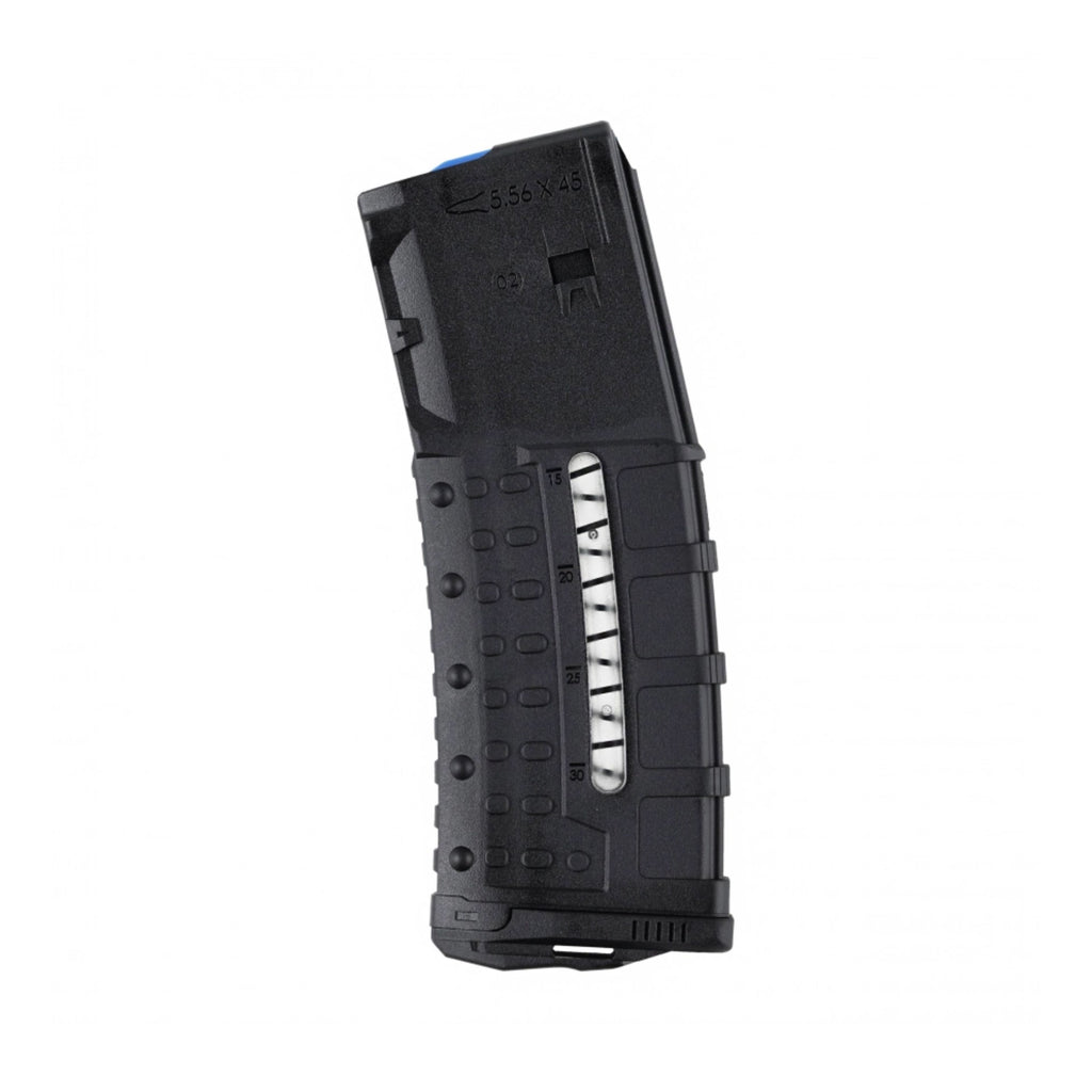 Front side view of the UTG AR15 30 round windowed polymer magazine for .223/5.56, model RBT-AM30.