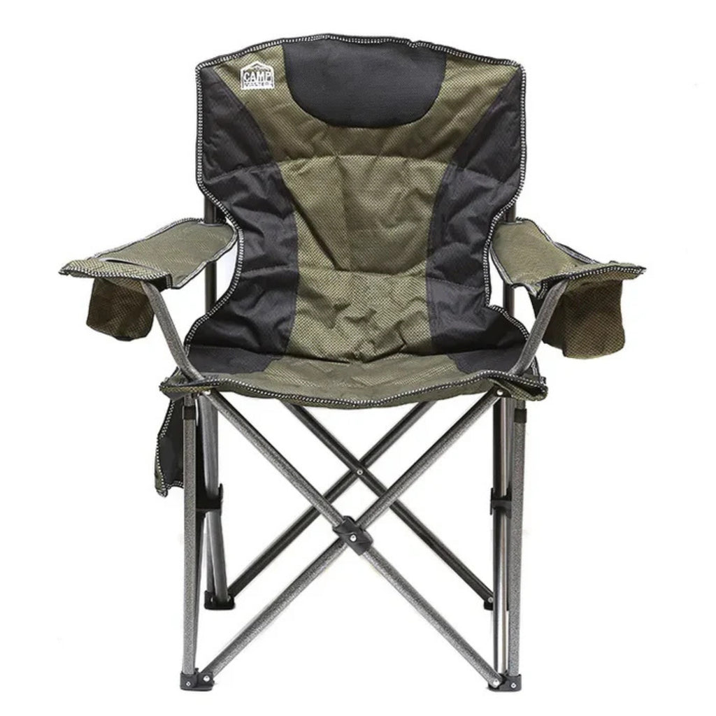 Campmaster Expedition Deluxe Camping Chair with Tactical Side Pocket in Olive Green