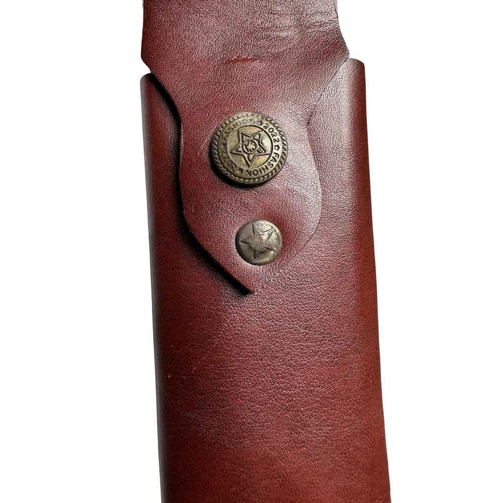 Side profile of a premium handcrafted leather tactical side case for 9mm and 45 caliber pistols, third view.